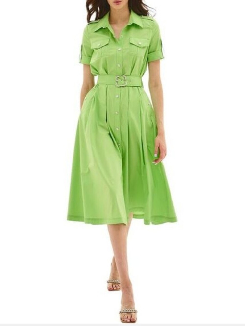 BGL Belted Button Up Shirt Dress